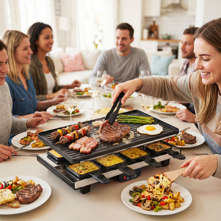 Electric Table Grill and Griddle with Reversible Nonstick Plate for 8 People