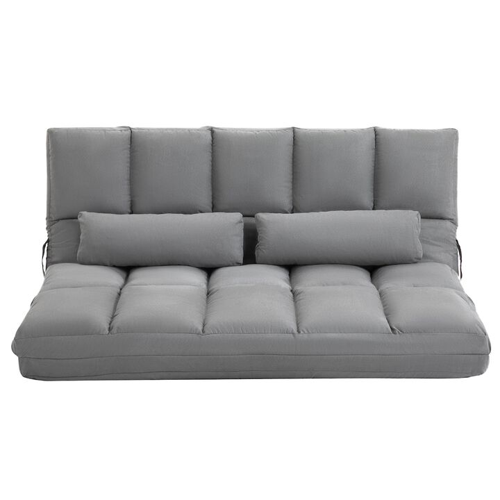 Convertible Bed Sofa, Folding Sofa Chair, Guest Chaise Lounge with 2 Pillows, Adjustable Backrest and Headrest, Light Grey