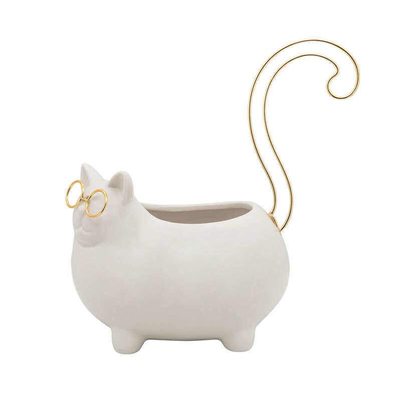 8"h  Kitty Trinket Tray, White image number 1