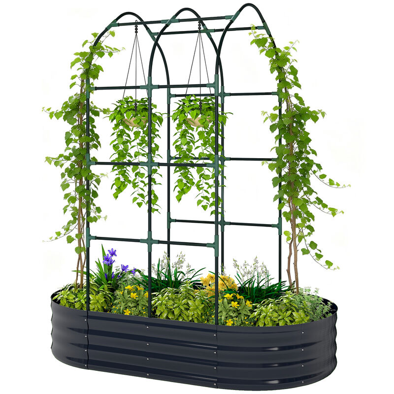 Hivvago Raised Metal Planter Box with Arched Trellis for Climbing Plants image number 0