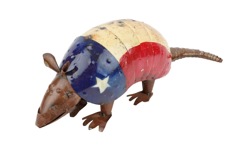 HomeRoots 16" Red Off White And Blue Metal Armadillo Tabletop Sculpture image number 2