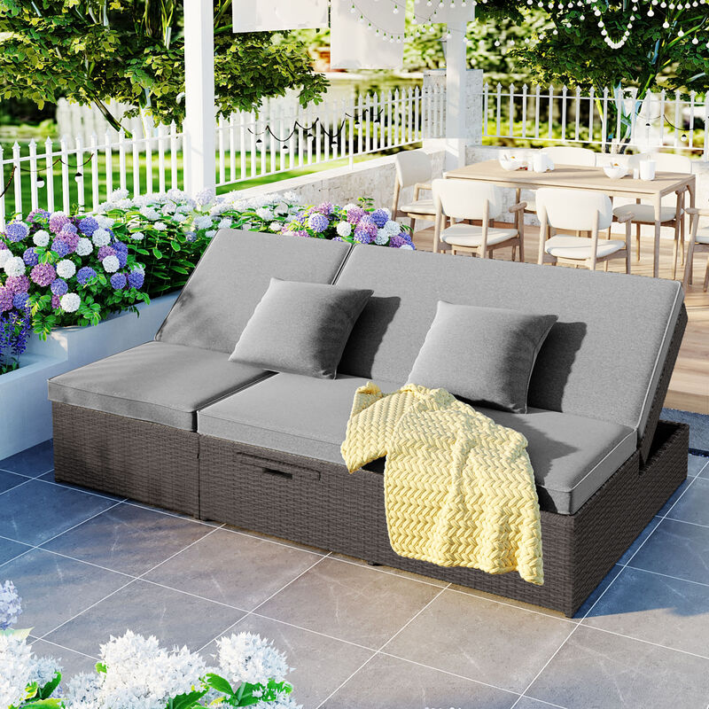 Whisen Outdoor Loveseat, PE Rattan with Adjustable Backrest & Cup Holders, for Patio & Garden image number 4