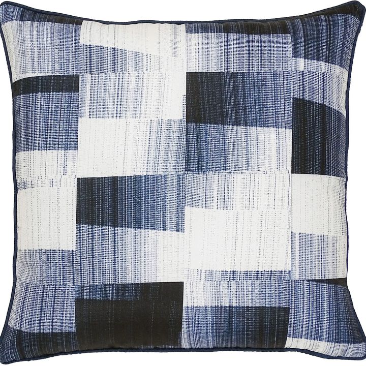 22" Navy Blue and White Patchwork Square Outdoor Patio Throw Pillow