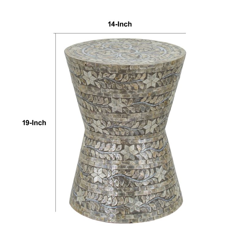 19 Inch Luxury Accent Table Stool, Star Foliage Pattern, Gray and Brown image number 5