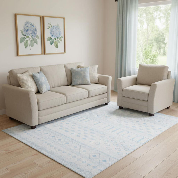 HomeRoots Geometric Distressed Washable Area Rug