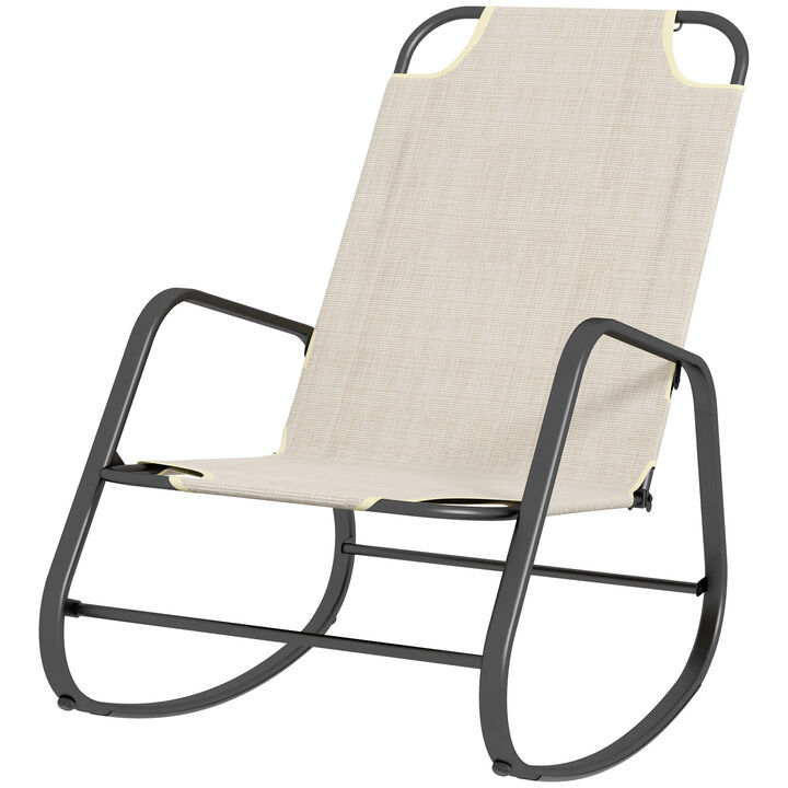 Outsunny Garden Rocking Chair, Outdoor Indoor Sling Fabric Rocker for Patio, Balcony, Porch, Light Brown