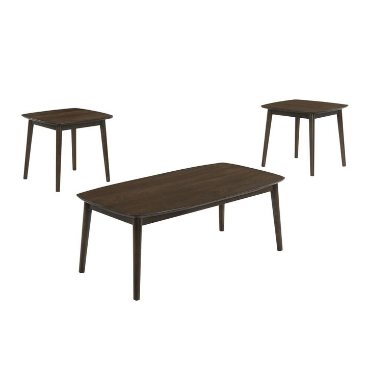 New Classic Furniture Felix 3-Piece Wood Coffee Table Set with 2 End Tables in Dark Walnut