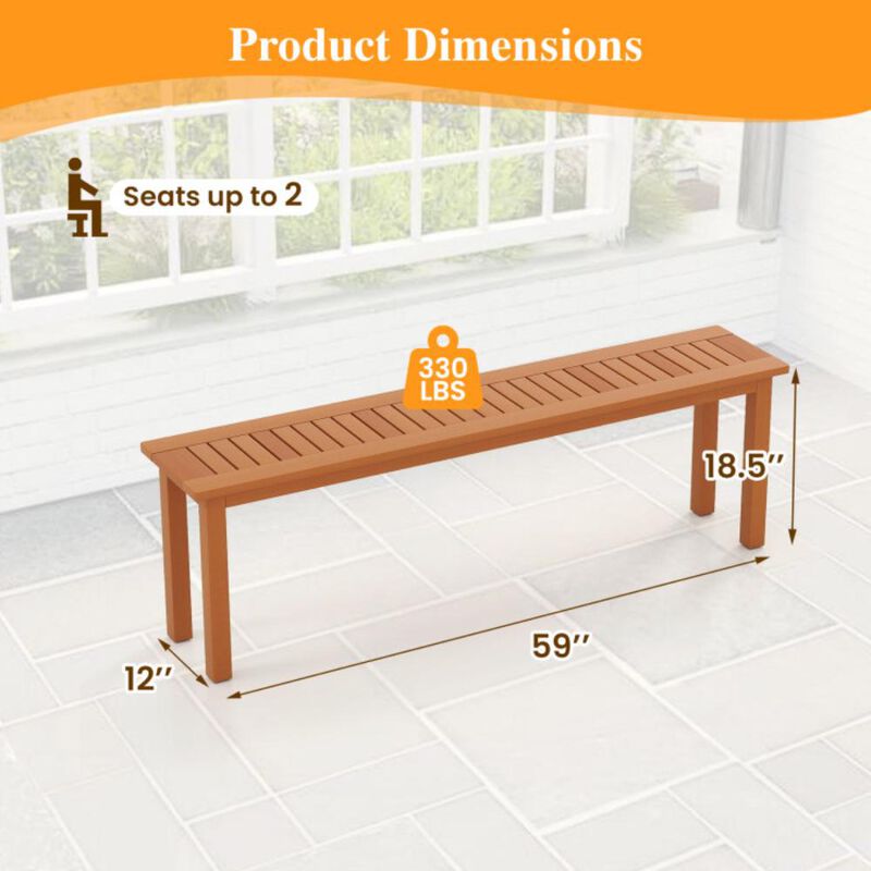 Hivvago Outdoor Long Patio Dining Backless Wooden Bench with Teak Oil Finish