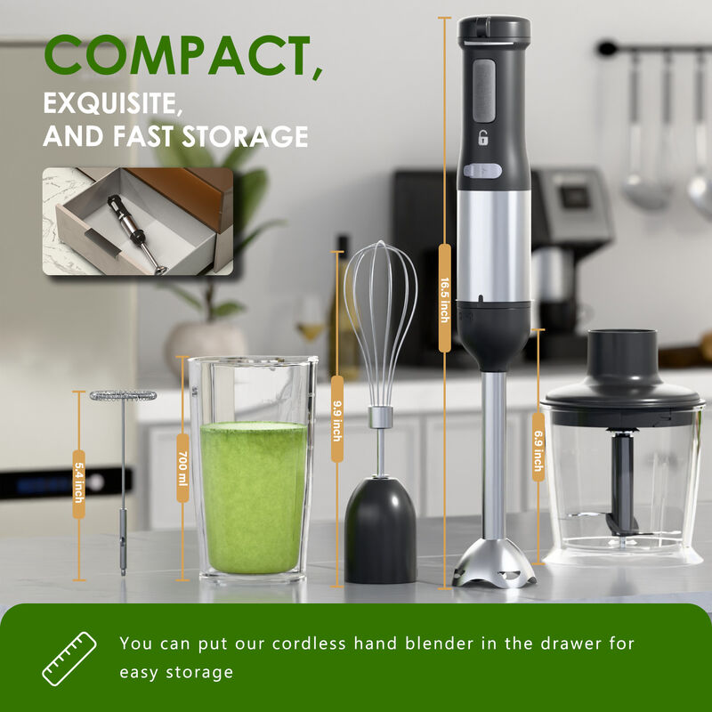 WHALLULTRA Cordless Hand Blender, 5-in-1 Immersion Blender with 2000mAh Battery, Beaker, Chopper, Whisk, Milk Frother image number 2