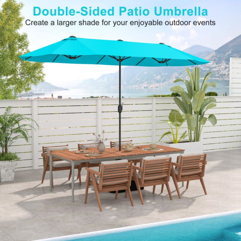 13 Feet Double-Sided Patio Twin Table Umbrella with Crank Handle image number 9