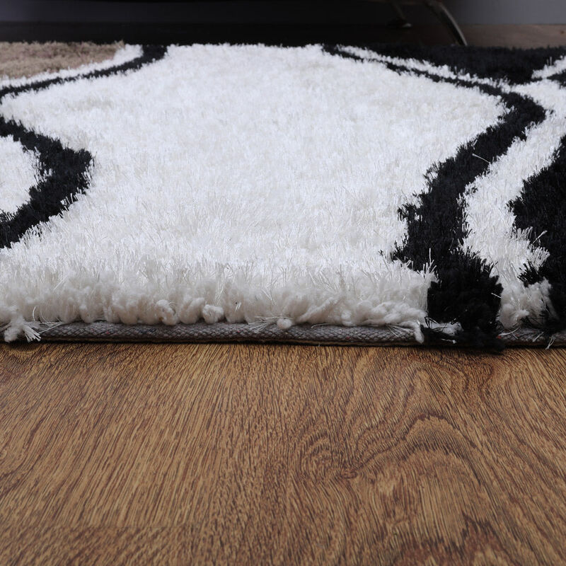 RUGSOTIC CARPETS HAND TUFTED SHAG POLYESTER ECO-FRIENDLY AREA RUGS  - 4'x6', Rectangle, White Gray, Contemporary Modern Design, High Pile Thick Handmade Anti Skid Rugs for Living Room K00062