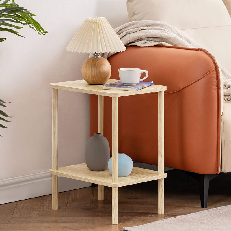 Apicizon 2 Tier End Table Set of 2, Boho Side Table with Storage Shelf, Nightstand Bedside Table for Small Spaces, Bedroom, Livi