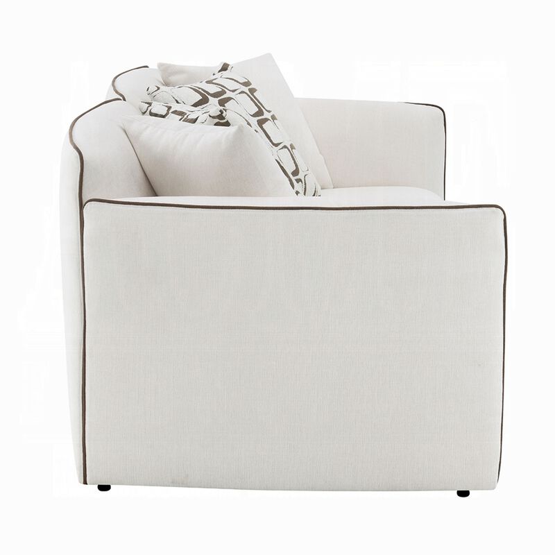 Yoda Loveseat with 4 Pillows, Foam Beige Chenille, Brown Trim, 73 Inch image number 3