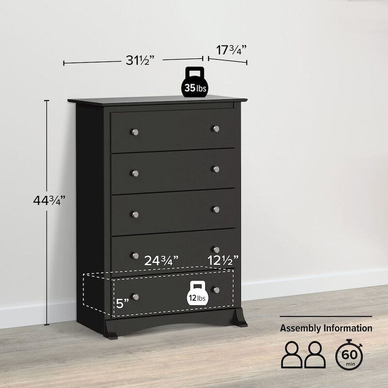Prepac Black Sonoma 5 Drawer Chest