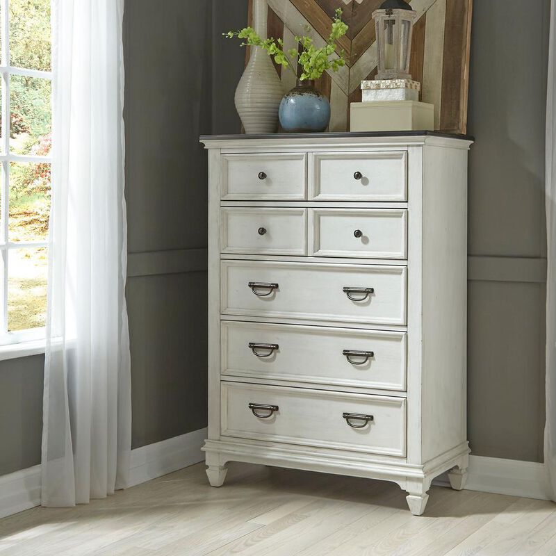 Liberty Furniture Allyson Park 5 Drawer Chest in Wirebrushed White w/ Charcoal Top image number 6