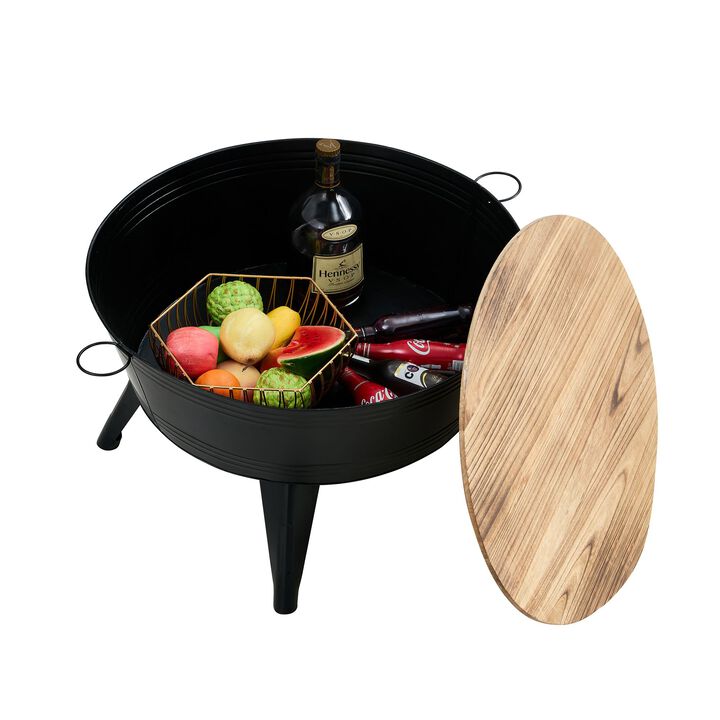 Farmhouse Rustic Cocktail Table Distressed Metal Accent Wood Top