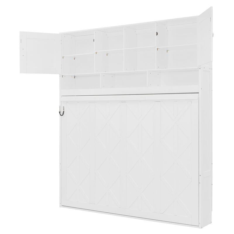 Whisen Queen Size Wall Murphy Bed with Ample Storage Space and Diamond Stripes