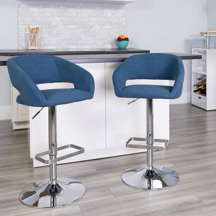 Flash Furniture Erik Comfortable & Stylish Contemporary Barstool with Rounded Mid-Back and Foot Rest, Adjustable Height - Blue Fabric with Chrome Base