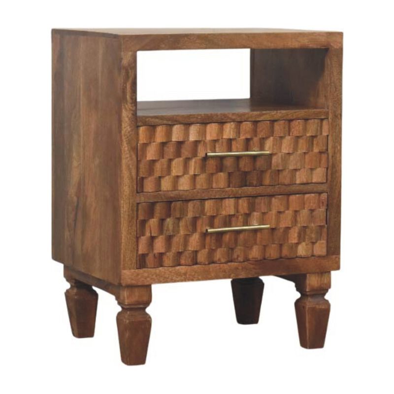 Artisan FurnitureSolid Wood Arno Bedside in Golden Teak,Brown Patter,1-shelf,2-Drawers