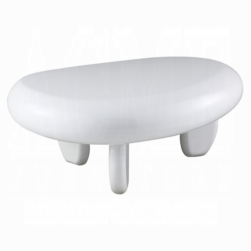 Vayu Coffee Table, 30 Inch Asymmetric Pebble Design, High Gloss White image number 2