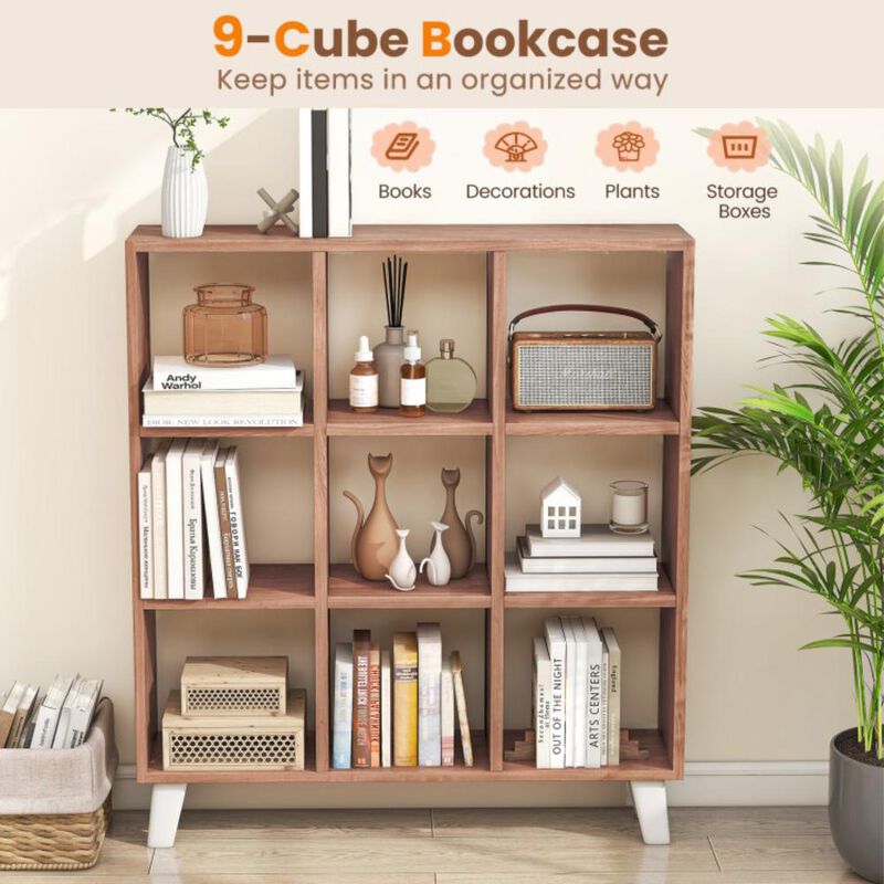 Hivvago 9-Cube Bookcase with 6 Removable Shelves and Raised Support Feet