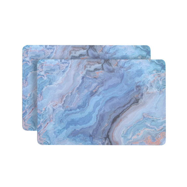 HomeRoots 18" Set of Two Blue Abstract Faux Marble Cork Placemats