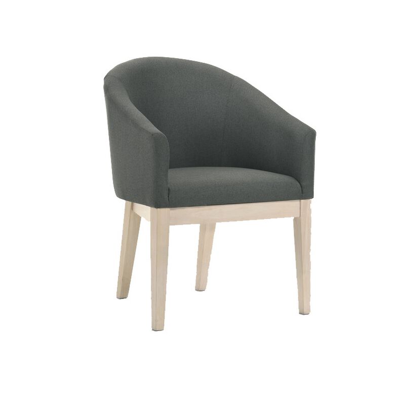 5 Piece Round Dining Table Set, Padded Curved Armchairs, Gray and Beige - Benzara