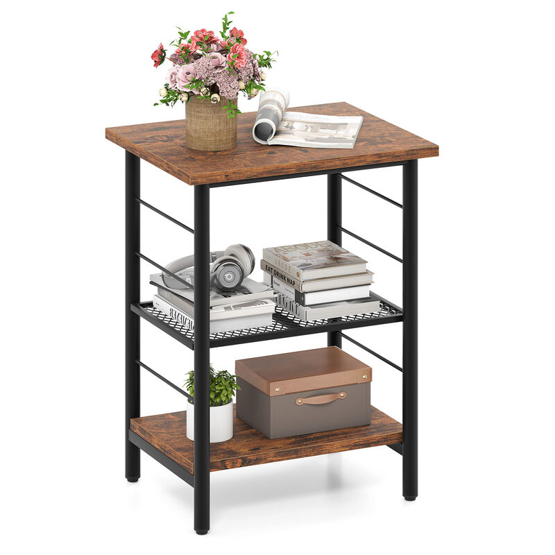 3-Tier End Table with Storage, Space-Saving Nightstand for Bedroom or Living Room