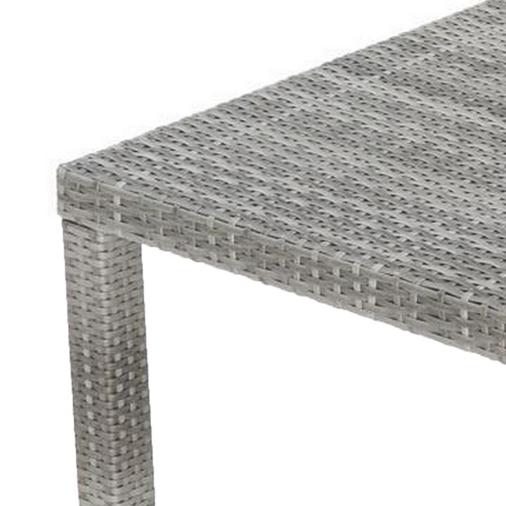 Max 32 Inch Conversation Table, Aluminum, Gray All Weather Resin Wicker-Benzara