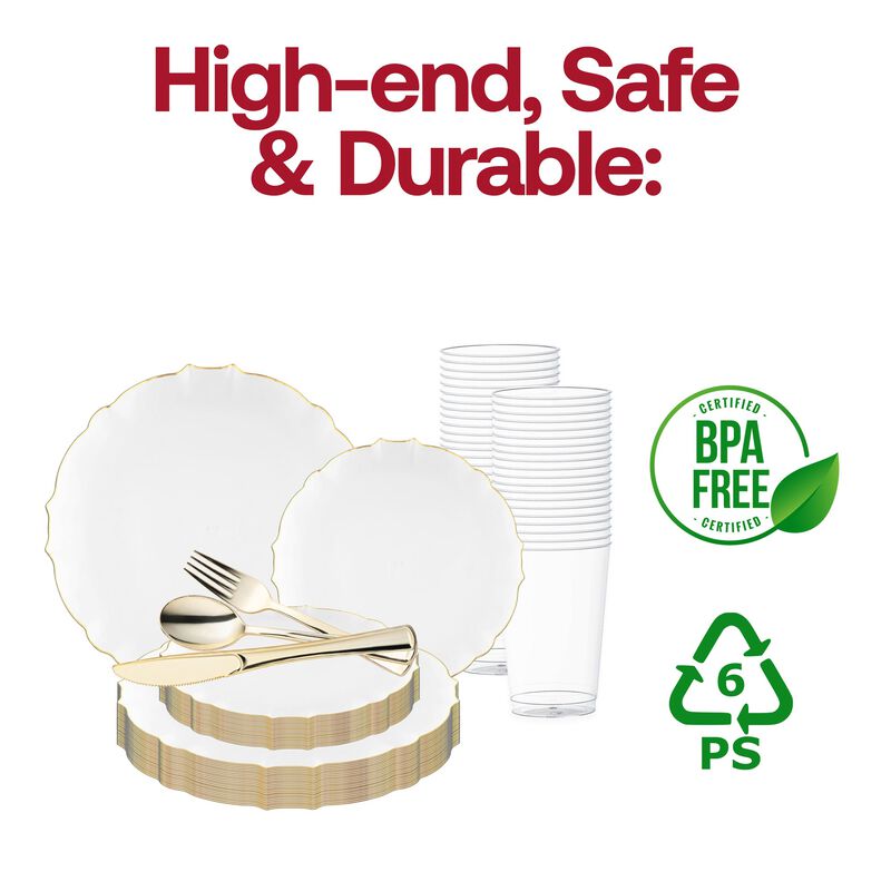 Clear with Gold Rim Round Lotus Plastic Wedding Value Set (120 Sets) image number 4