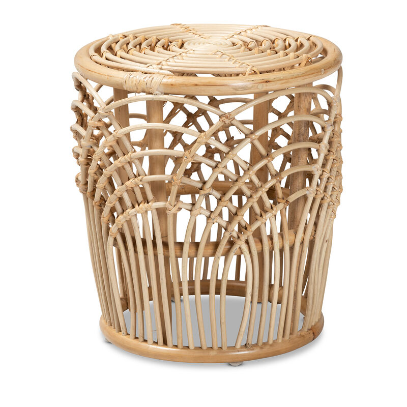 Baxton Studio Edena Modern Bohemian Natural Brown Finished Rattan End Table,