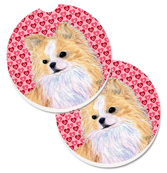 Caroline's Treasures Chihuahua Hearts Love & Valentine's Day Portrait Set of 2 Cup Holder Car Coasters SS4473CARC, 2.56, Multicolor