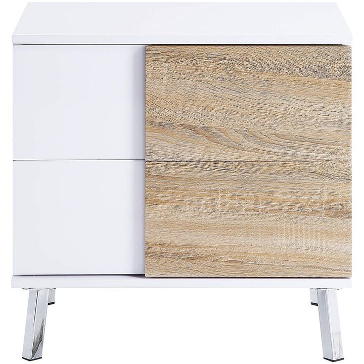 Transitional Wooden Dual Tone End Table with 2 Drawers, White and Brown-Benzara