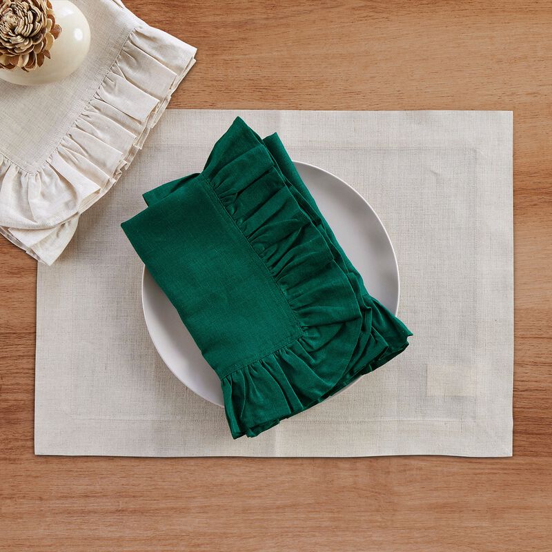 Solino Home Gabrielle Ruffle 100% Linen Dinner Napkins &ndash; Set of 4, 20 x 20 in, Machine Washable, Holiday and Everyday Dining