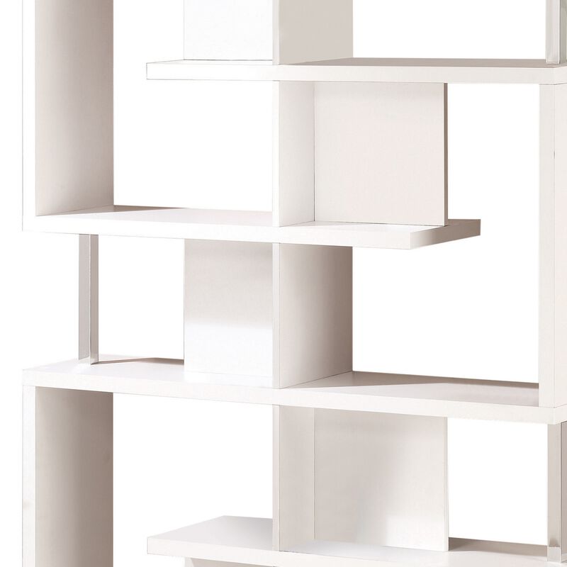Quirky Ladder Bookcase With 4 Storage Drawers And Open Shelves, Cappuccino-Benzara