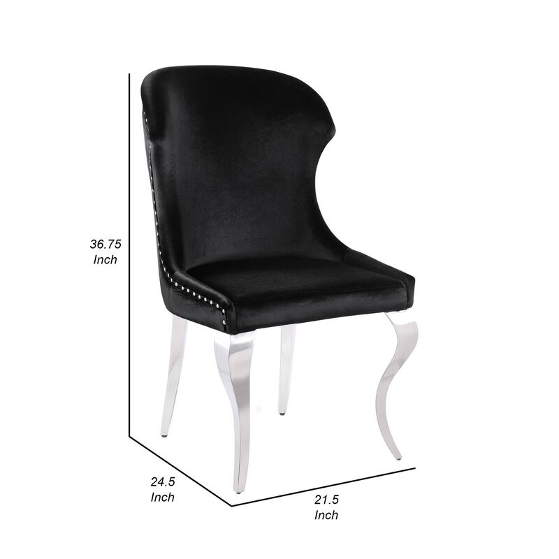 Cian 22 Inch Dining Chair, Curved, Cabriole Legs, Black Velvet, Set of 2 - Benzara