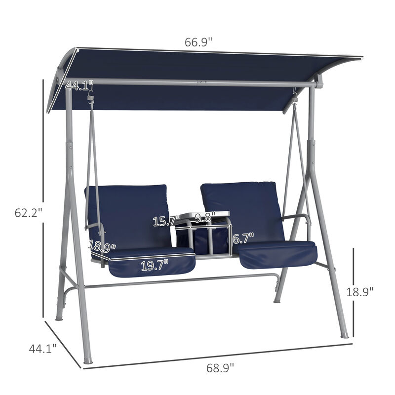 Outdoor Swing Chair Canopy Patio Garden Hanging 2 Person Yard Furniture Blue