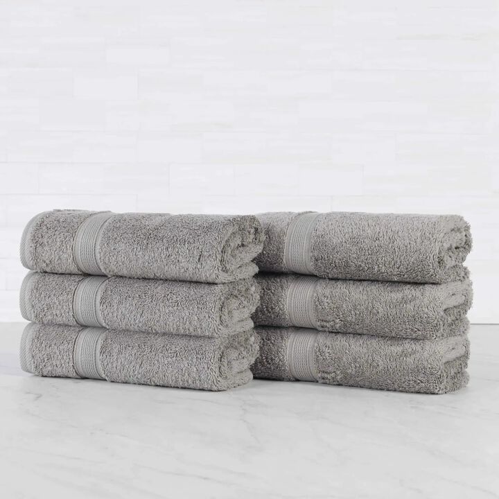 Medium Weight Organic Cotton Hand Towel Set of 6, Solid Soft Absorbent Towels for Home Use
