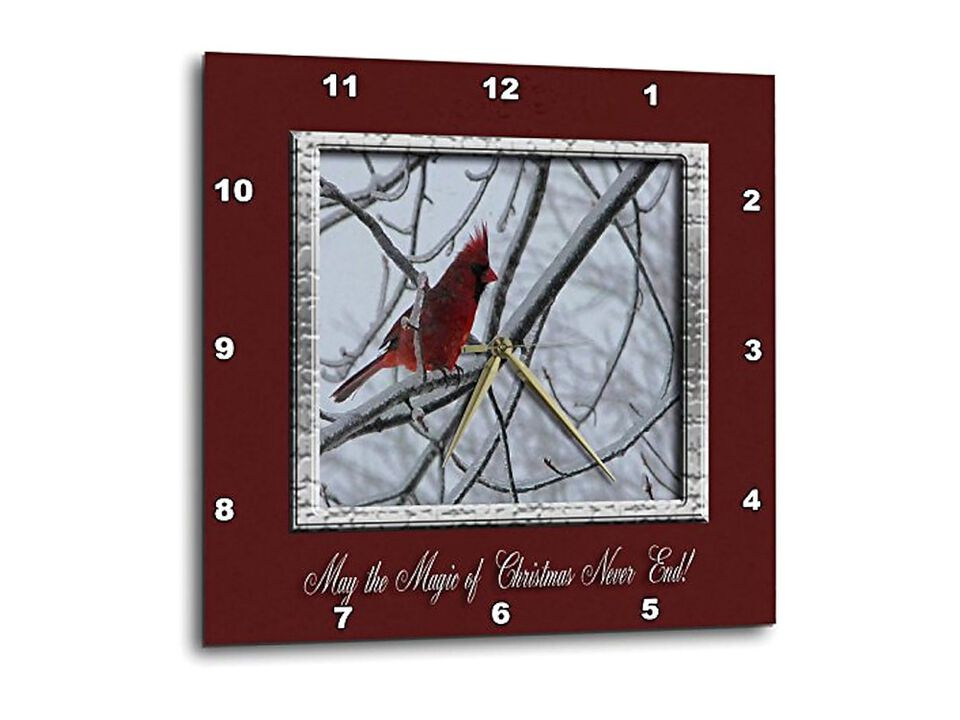 Winter Cardinal May Magic Christmas Never Wall Clock 15 Inch Home Decor