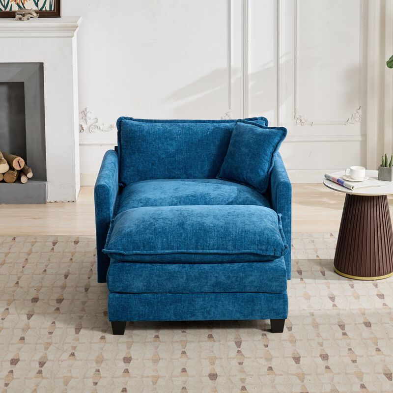 GOODSILO Modern Modular Sofa Ottoman with Adjustable Backrest - Plush Chenille Upholstery for Comfortable Lounge Seating Configuration image number 2
