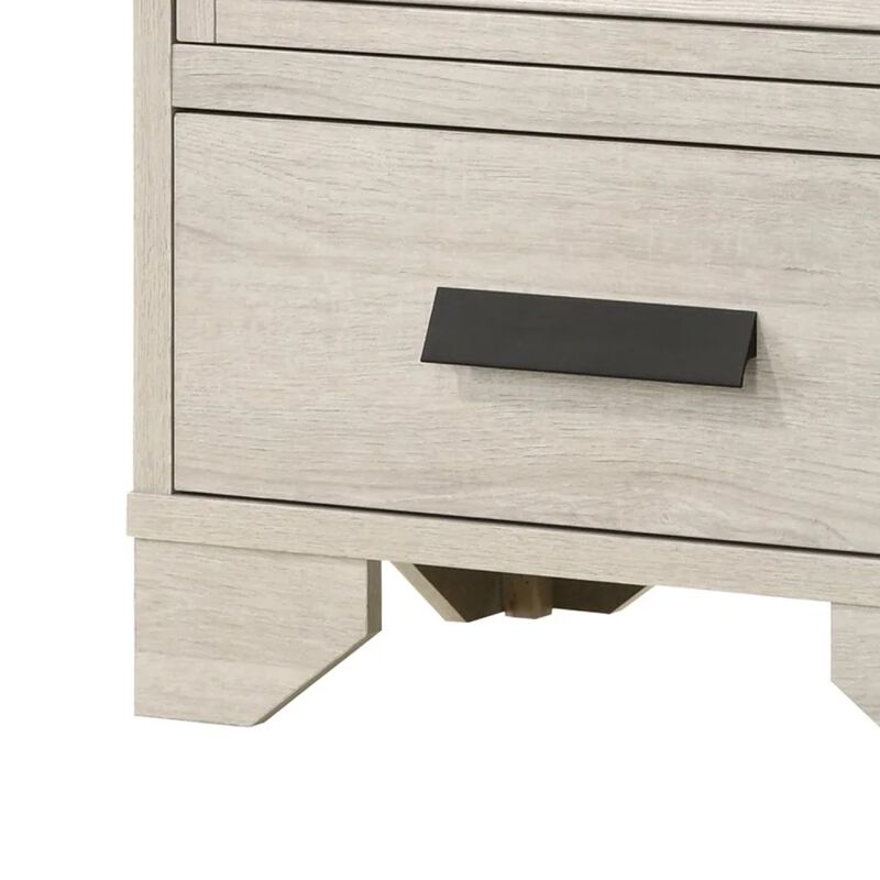 Sary Nightstand, 2 Drawers, Black Finger Handles, Off White Wood image number 4