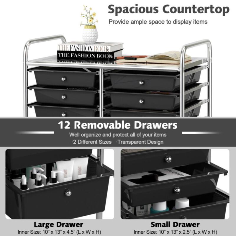 Hivvago 12-Drawer Rolling Storage Cart with Removable Drawers and Lockable Wheels