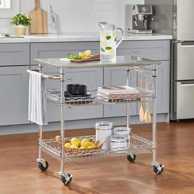 Hivvago Kitchen Island Cart with Stainless Steel Top and 2 Bottom Storage Shelves