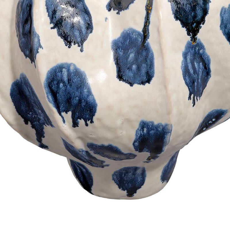 Nery Decorative Vase, Ruffled Edge, Blue White Patchwork Ceramic