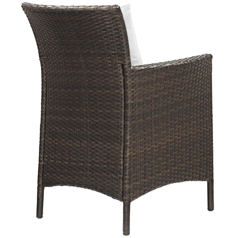 Modway Converge Wicker Rattan Outdoor Patio Dining Arm Chair with Cushion in Brown White