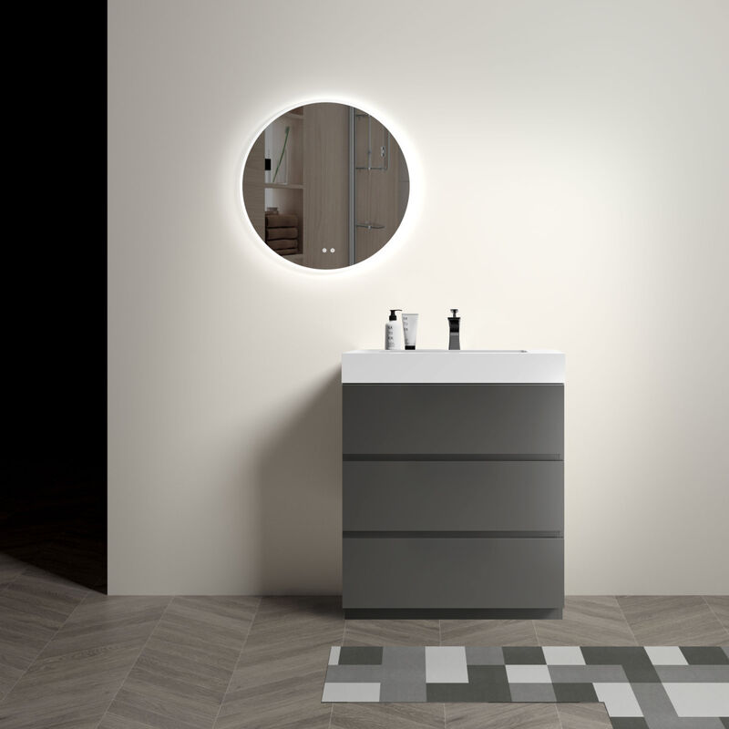 Alice 30" Gray Bathroom Vanity with Sink, Large Storage Freestanding Bathroom Vanity for Modern Bathroom, One-Piece White Sink Basin without Drain and Faucet