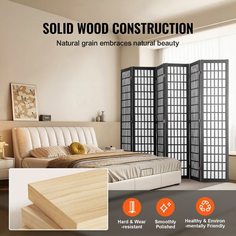 6-Panel Room Divider, Folding Privacy Screen for Home & Office - Black image number 5