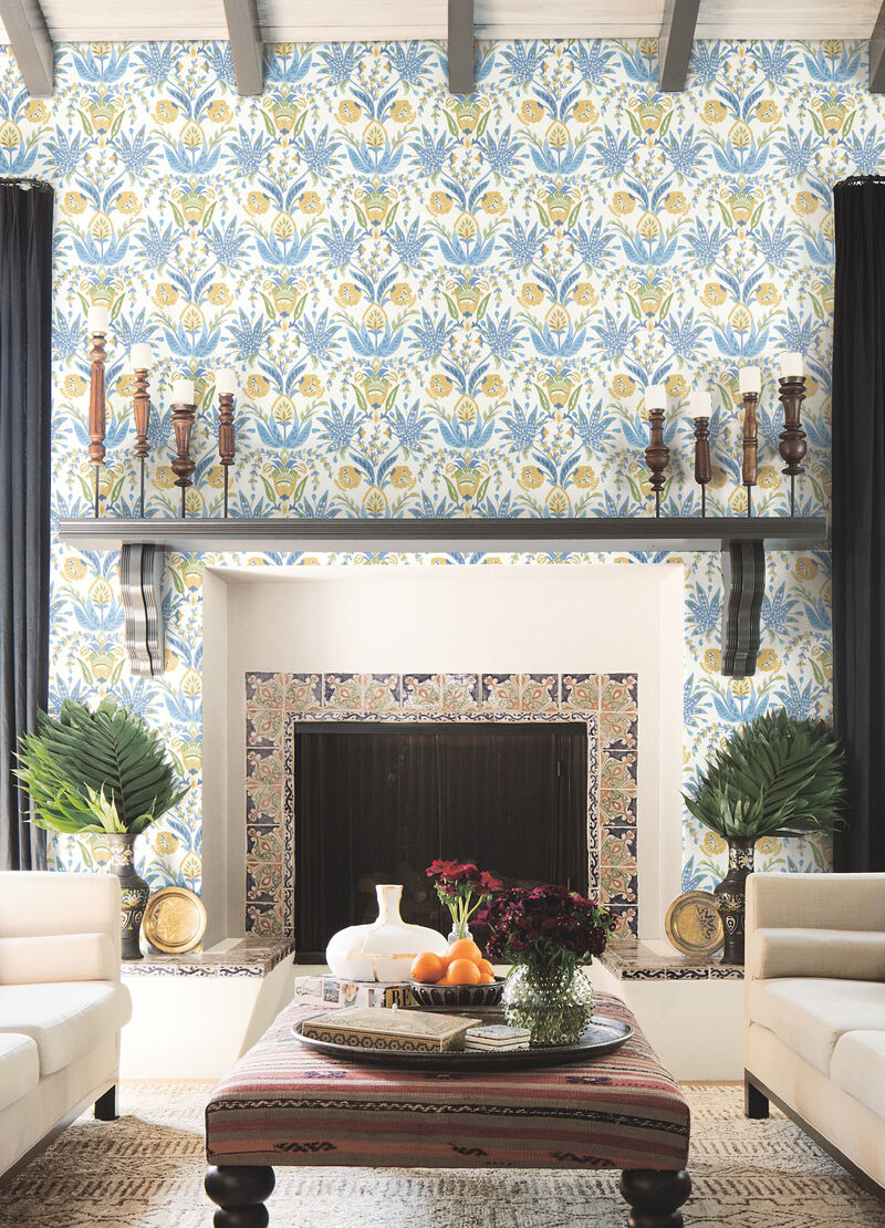 Seaside Jacobean Yellow & Blue Wallpaper image number 1