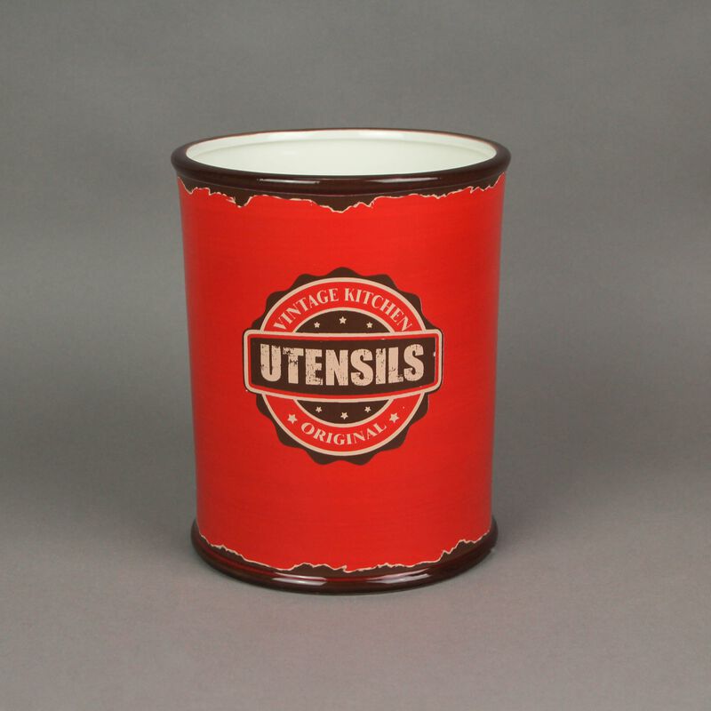 Antiqued Finish Ceramic Crock Kitchen Utensil Holder 8 Inches High image number 3