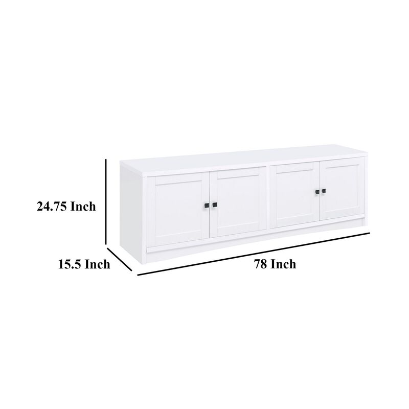 Donna TV Stand Media Cabinet with 4 Doors, White Melamine 78 Inch